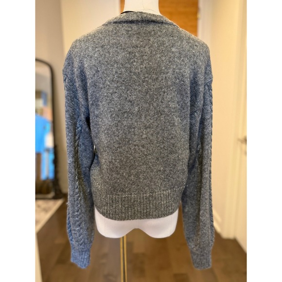 PAIGE Sofie Cardigan Heather Grey Silver Sparkle Cable Knit V Neck Button Small - Picture 5 of 7